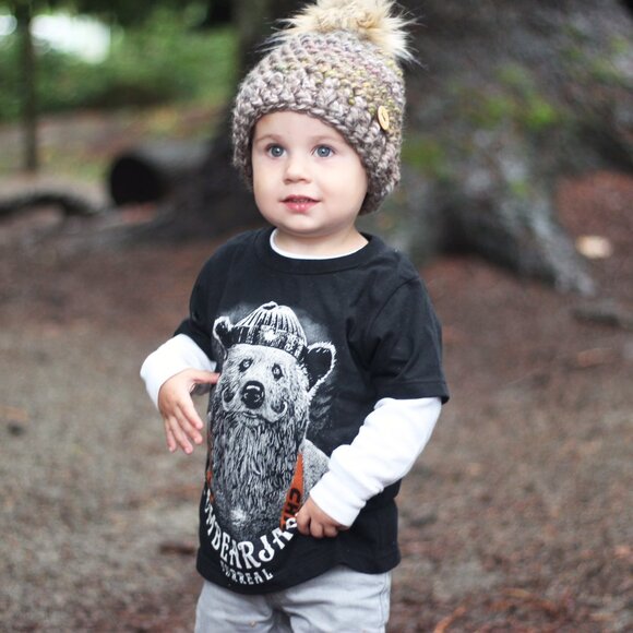 3-6 Month Hat, Earth tones, tan, neutral, Faux Fur pompom, Mommy & Me, Toque - Picture 3 of 6